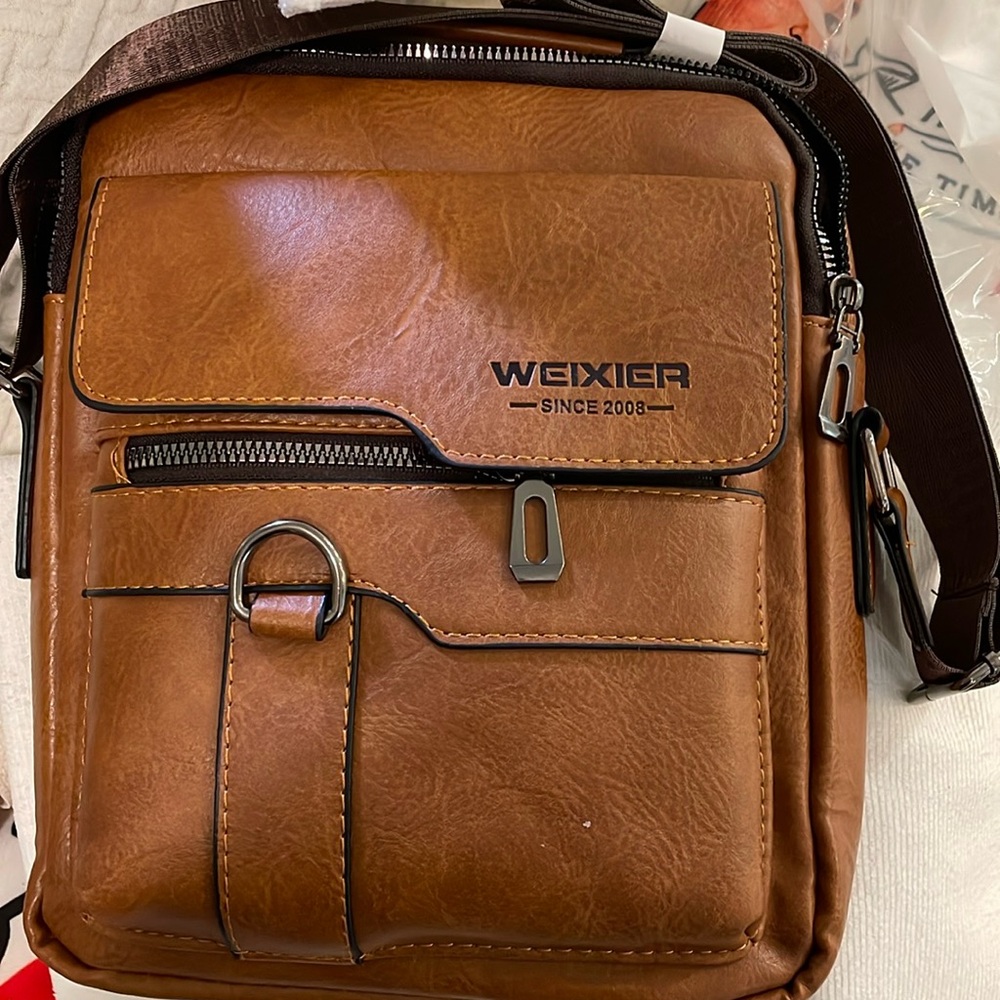 Cognac Color, Crossbody Leather Pouch/Purse